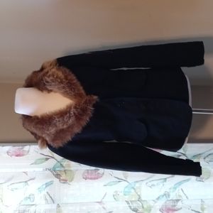 Ruff Hewn Black Button Down Short Jacket Coat 81 Faux Fur Collar NWOT M Medium